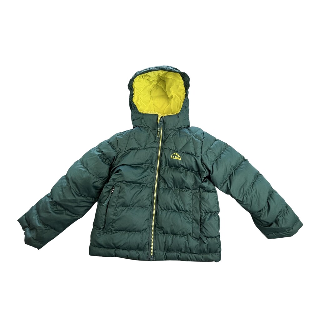 L.L.Bean Jacket Kids 5 Green Hooded Down Puffer Sherpa Lined Snow Winter